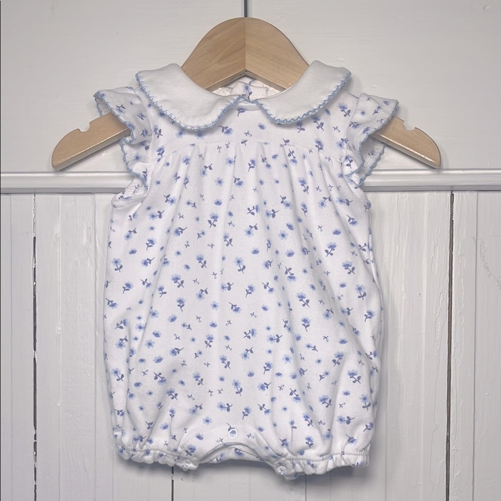 BABY BEAU & BELLE EUC 100% Pima Cotton Floral Peter Pan Collar Romper